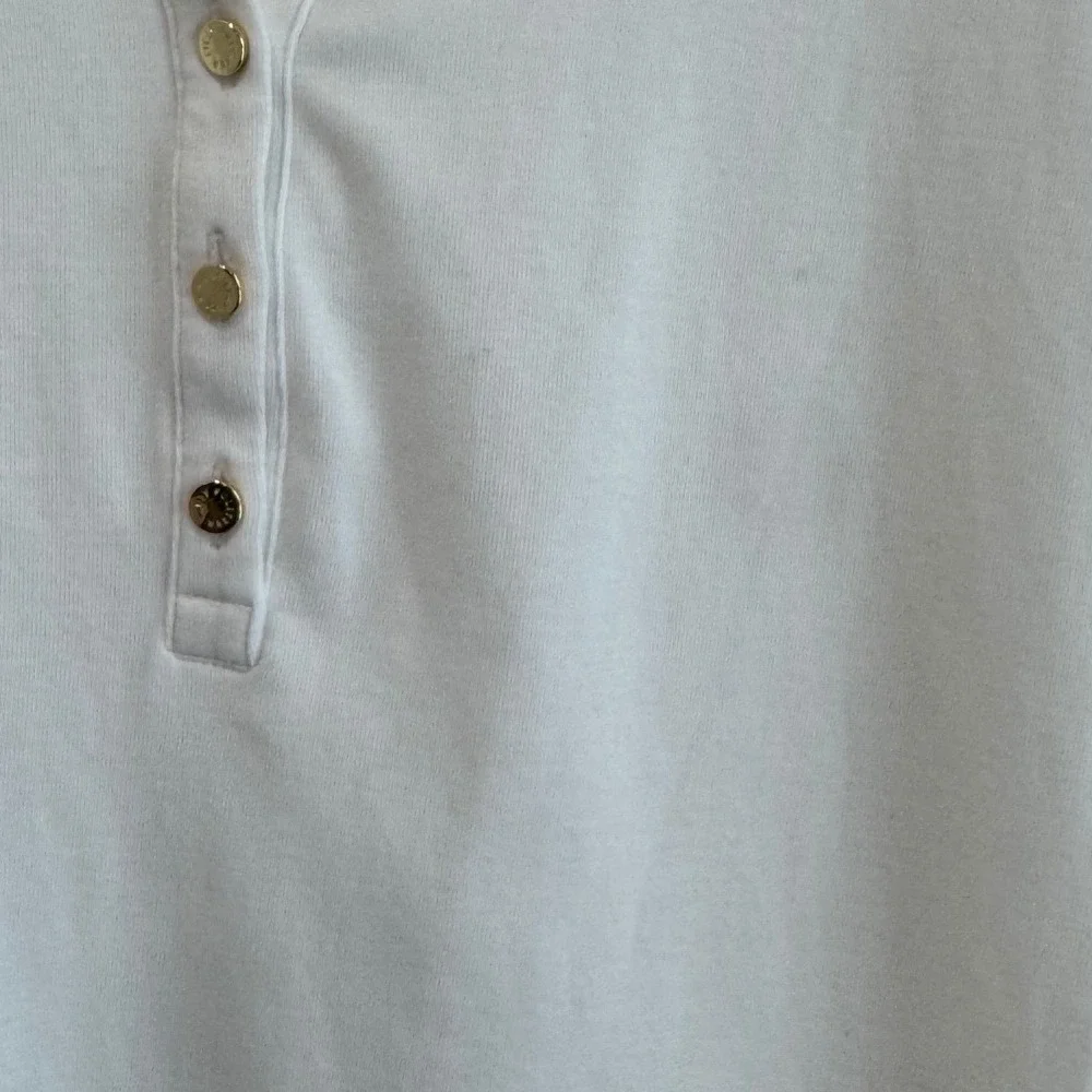 Lilly Pulitzer Womens White Puff Sleeve Henley Top Split Neck Gold Buttons L